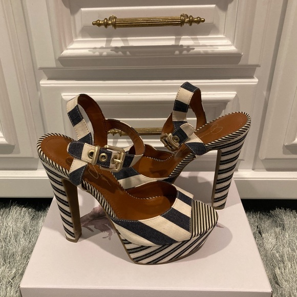 Jessica Simpson Shoes - Jessica Simpson Navy and White Stripped Heels
